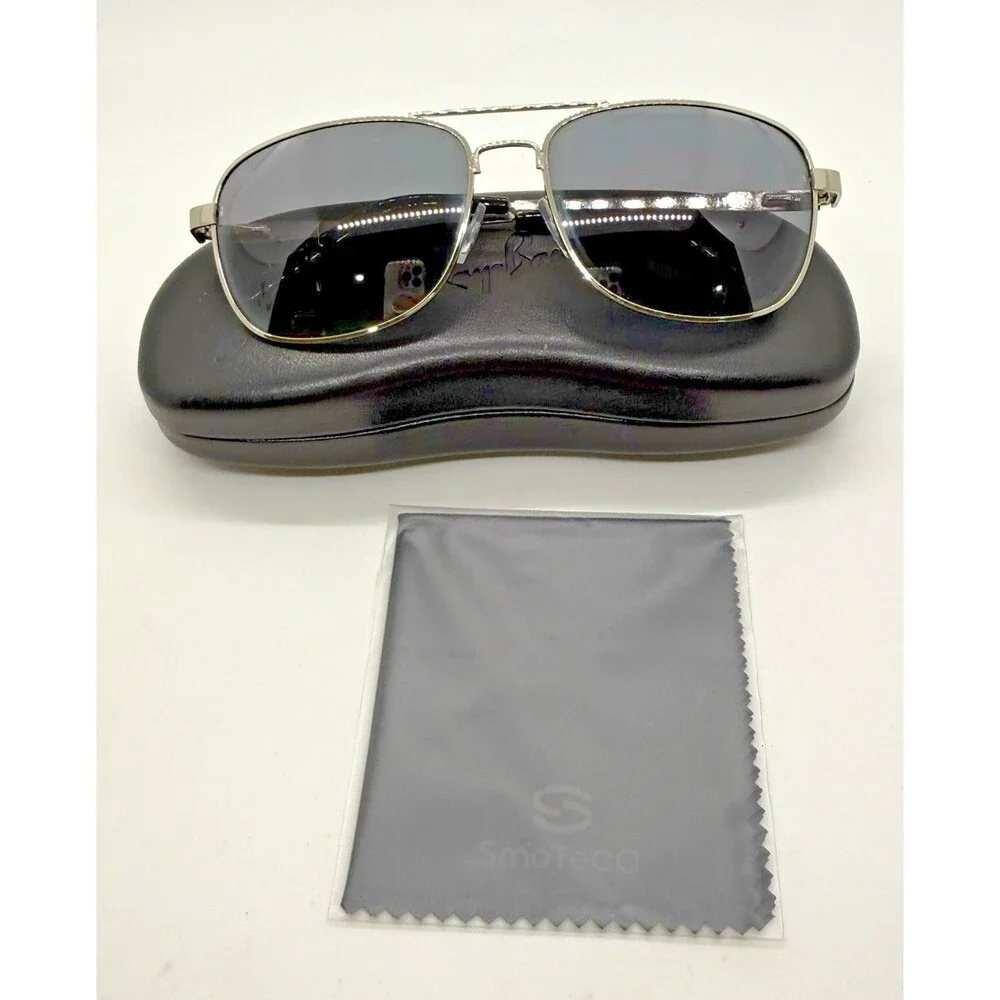 Foster Grant Black Metal‎ Aviator Sunglasses w/ Ray-Ban Hard Case & Cloth Men